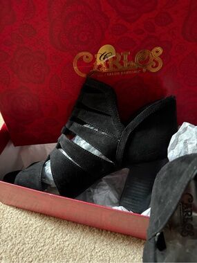 Carlos by Carlos Santana Black Suede Cutout Block Heel Sandals